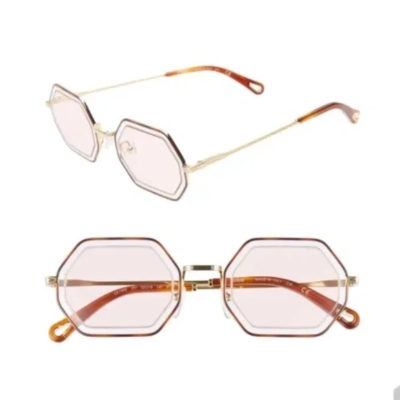 Chloe tally 53 MM Octagon Sunglasses in Havana/Azure/Pink BOUTIQUE main image 4